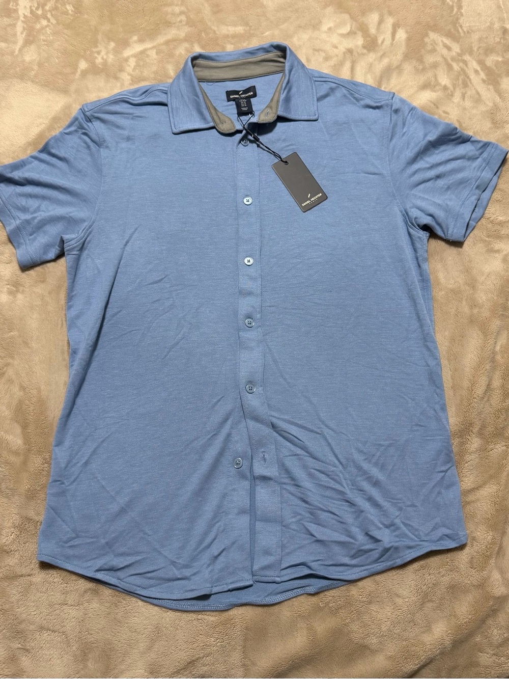 Daniel Hechter Paris Men's Short Sleeve Button Polo Shirt - Light Blue Size M